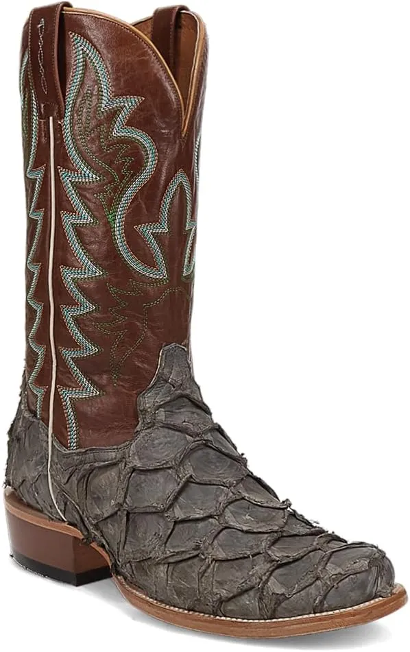 Dan Post Boots Mens Riggs Pirarucu Embroidered Square Toe Pull On Dress Boots Mid Calf - Black, Brown