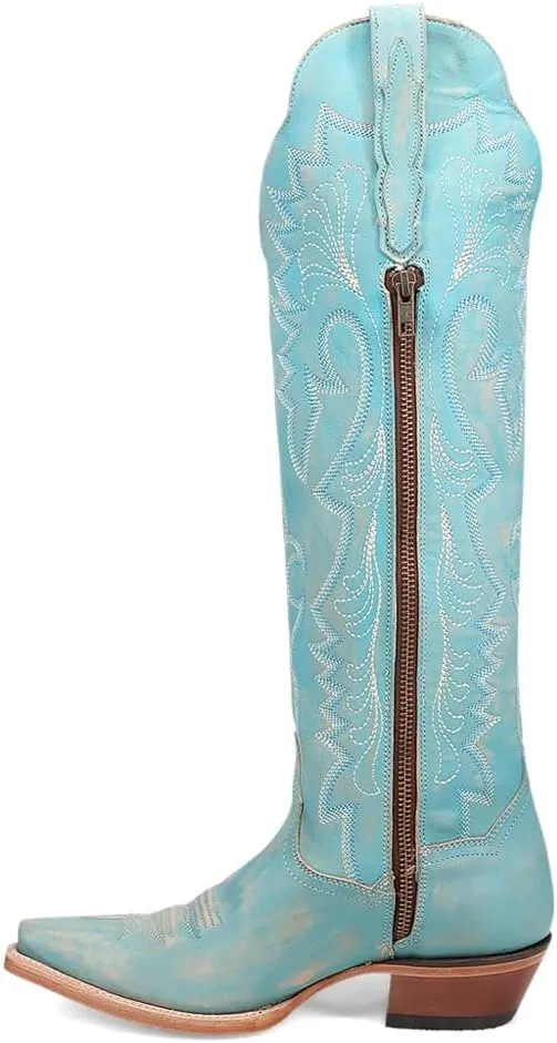 Dan Post Boots Womens Celeste Embroidered Snip Toe Casual Boots Over the Knee Low Heel 1-2" - Blue