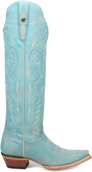 Dan Post Boots Womens Celeste Embroidered Snip Toe Casual Boots Over the Knee Low Heel 1-2" - Blue
