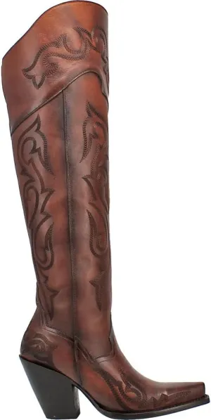 Dan Post Womens Seductress Embroidered Snip Toe Zippered Dress Boots Over the Knee High Heel 3" & Up - Brown