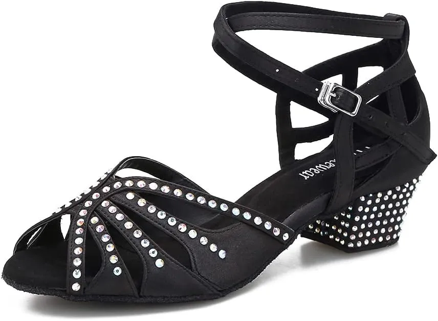 Dance Shoes for Women Low Heel Ballroom Dance Shoes Salsa Latin Practice Dancing Shoes Cuban Heels 1.5 inch