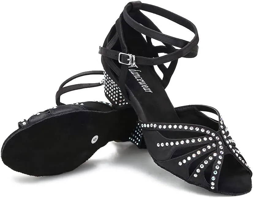 Dance Shoes for Women Low Heel Ballroom Dance Shoes Salsa Latin Practice Dancing Shoes Cuban Heels 1.5 inch
