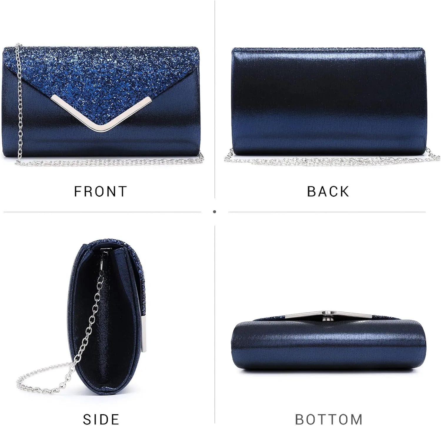 Dasein Women Evening Bags Formal Clutch Purses for Wedding Party Prom Handbags with Shoulder Strap and Glitter Flap