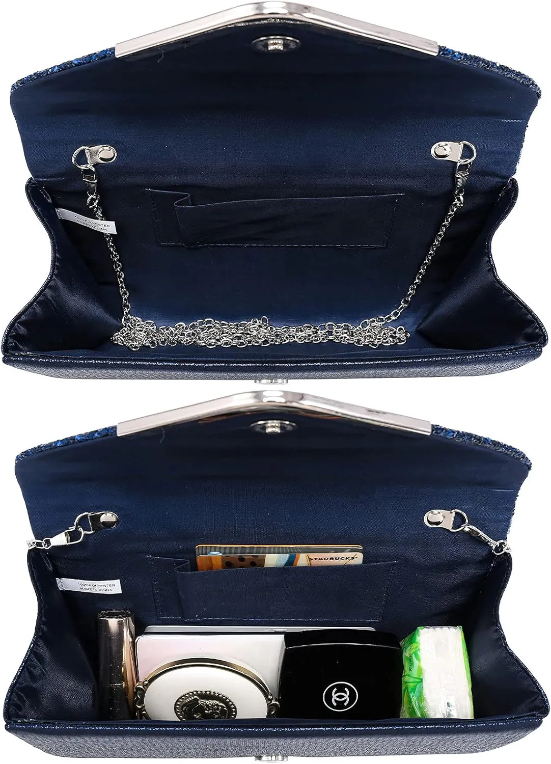 Dasein Women Evening Bags Formal Clutch Purses for Wedding Party Prom Handbags with Shoulder Strap and Glitter Flap