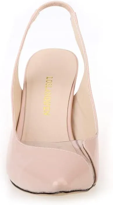 Dear Time Women Sexy Backless Pointy Toe High Heeled Pump Sandals，Patchwork Transparent Wedding Dress Pumps