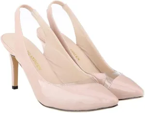 Dear Time Women Sexy Backless Pointy Toe High Heeled Pump Sandals，Patchwork Transparent Wedding Dress Pumps