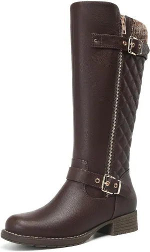 DECARSDZ Women's Knee-High Boots Fashion Riding Booite Metal Buckle Calf Boot