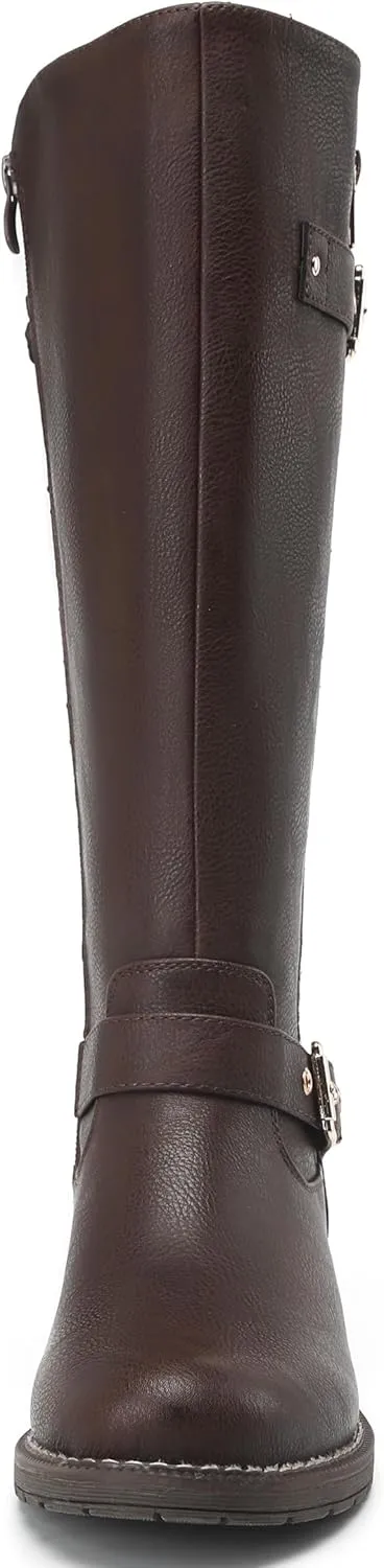 DECARSDZ Women's Knee-High Boots Fashion Riding Booite Metal Buckle Calf Boot