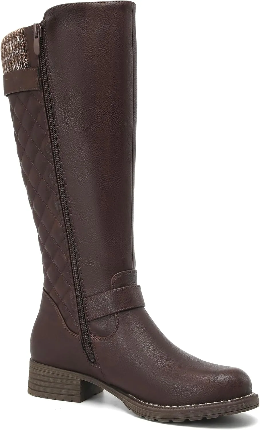 DECARSDZ Women's Knee-High Boots Fashion Riding Booite Metal Buckle Calf Boot