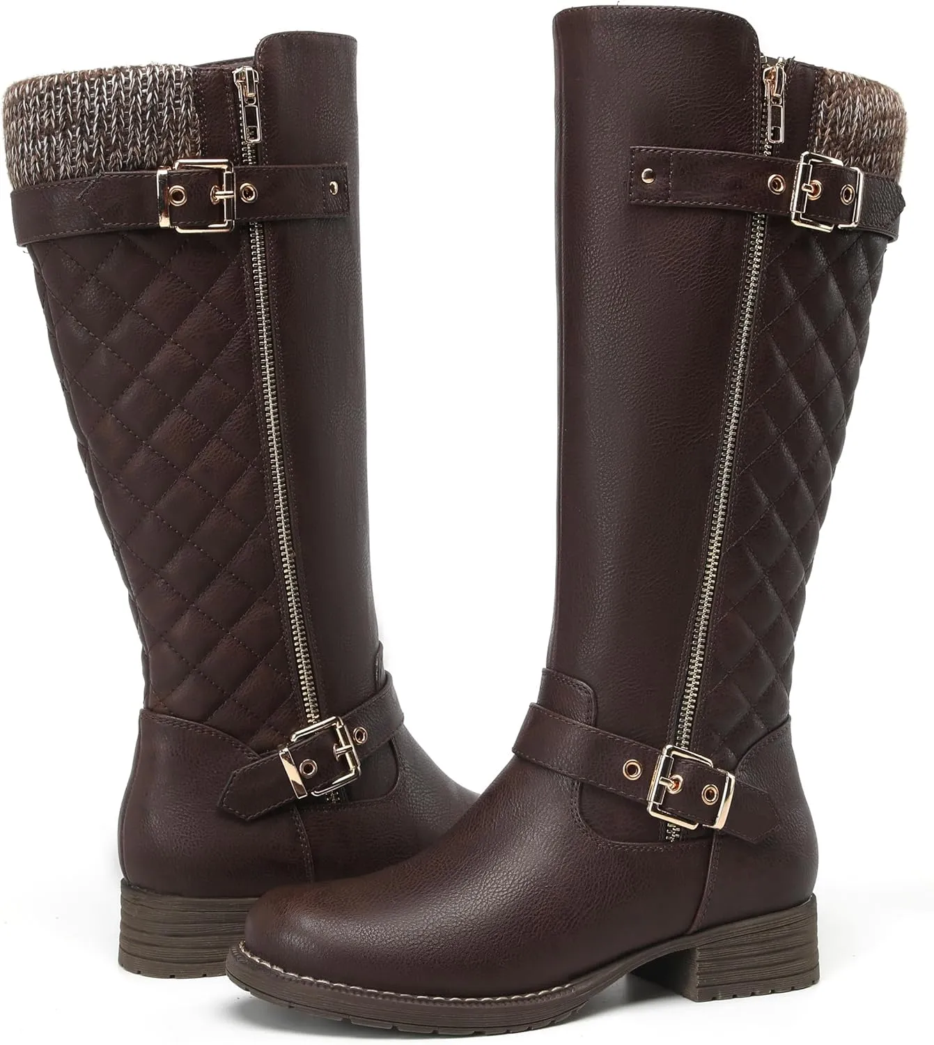 DECARSDZ Women's Knee-High Boots Fashion Riding Booite Metal Buckle Calf Boot