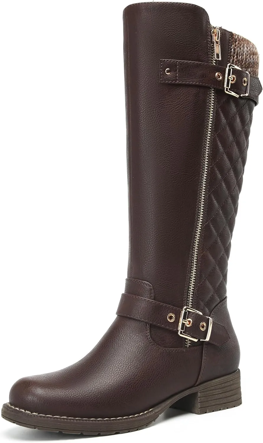 DECARSDZ Women's Knee-High Boots Fashion Riding Booite Metal Buckle Calf Boot