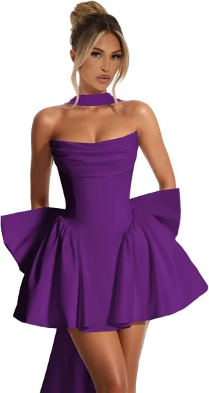 Dessiny Satin Corset Scarf Homecoming Dresses 2025 Short Pleated Cocktail Pary Dresseses with Bow DE231