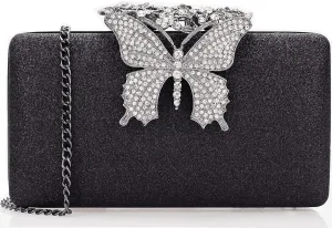 Dexmay Rhinestone Clutch Bag with Crystal Butterfly Clasp Women Evening Handbag Formal Party Purse