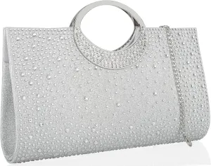 Dexmay Rhinestone Clutch Handbag with Crystal Handle for Wedding Party Elegant Clutch Purse for Women