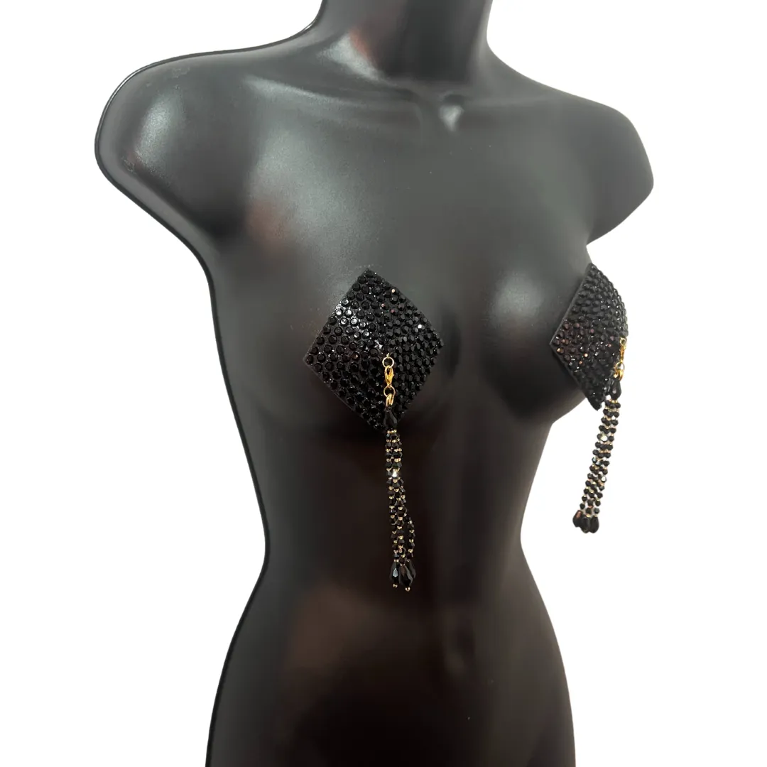 DIAMANTE (5 colours!) Diamond Shape Crystal Pasties, Covers (2 PCS) with Removable Crystal and Tassels