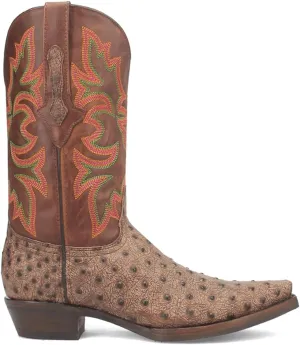 Dingo Mens Outlaw Embroidered Ostrich Print Snip Toe Casual Boots Mid Calf - Brown - Size 10.5 M