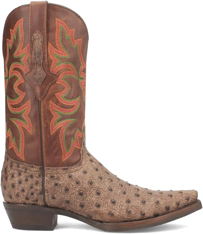 Dingo Mens Outlaw Embroidered Ostrich Print Snip Toe Casual Boots Mid Calf - Brown - Size 10.5 M