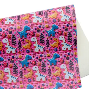Dinosaur Patches on Pink Faux Leather Sheet