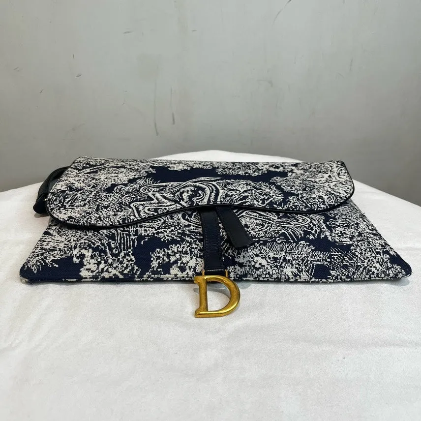 Dior Toile de Jouy Clutch Blue and White Preloved Designer Bag