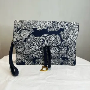 Dior Toile de Jouy Clutch Blue and White Preloved Designer Bag