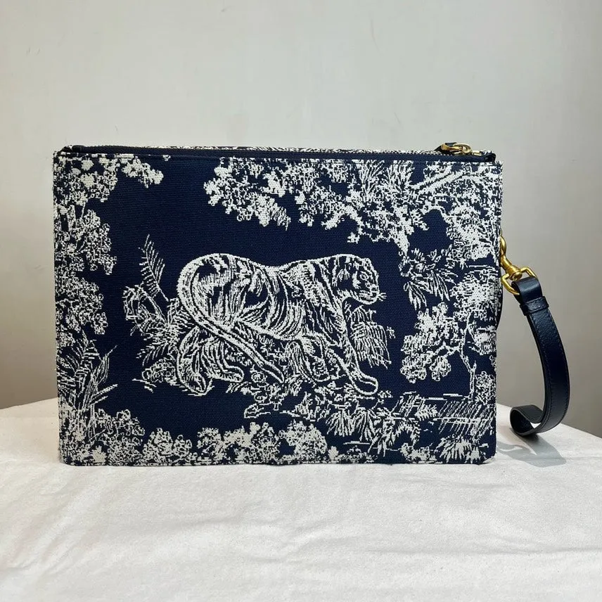 Dior Toile de Jouy Clutch Blue and White Preloved Designer Bag