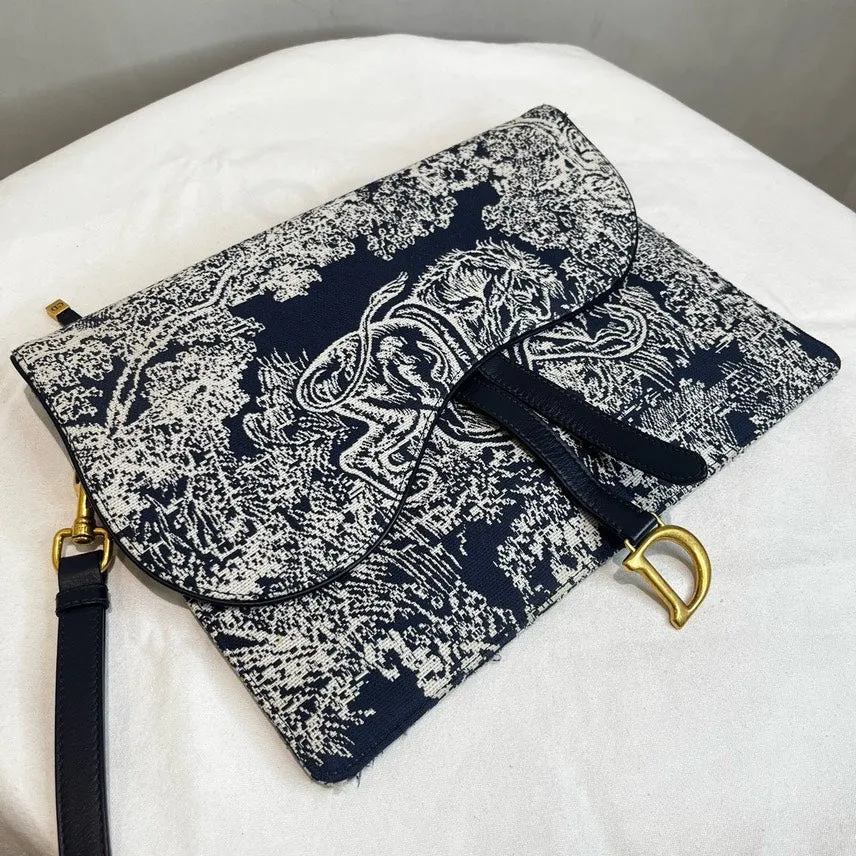 Dior Toile de Jouy Clutch Blue and White Preloved Designer Bag