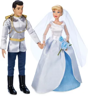 Disney Store Official Princess Wedding Doll Set (Cinderella & Prince Charming) Princess Toys with Molded Details, Deluxe Wedding Costumes, Scenic Display Packaging and Accessories - Set of 2