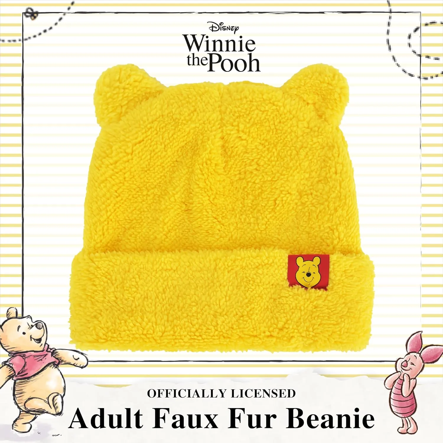 Disney Winnie The Pooh Beanie Hat, Winter Knit Cap with 3D Ears, Yellow