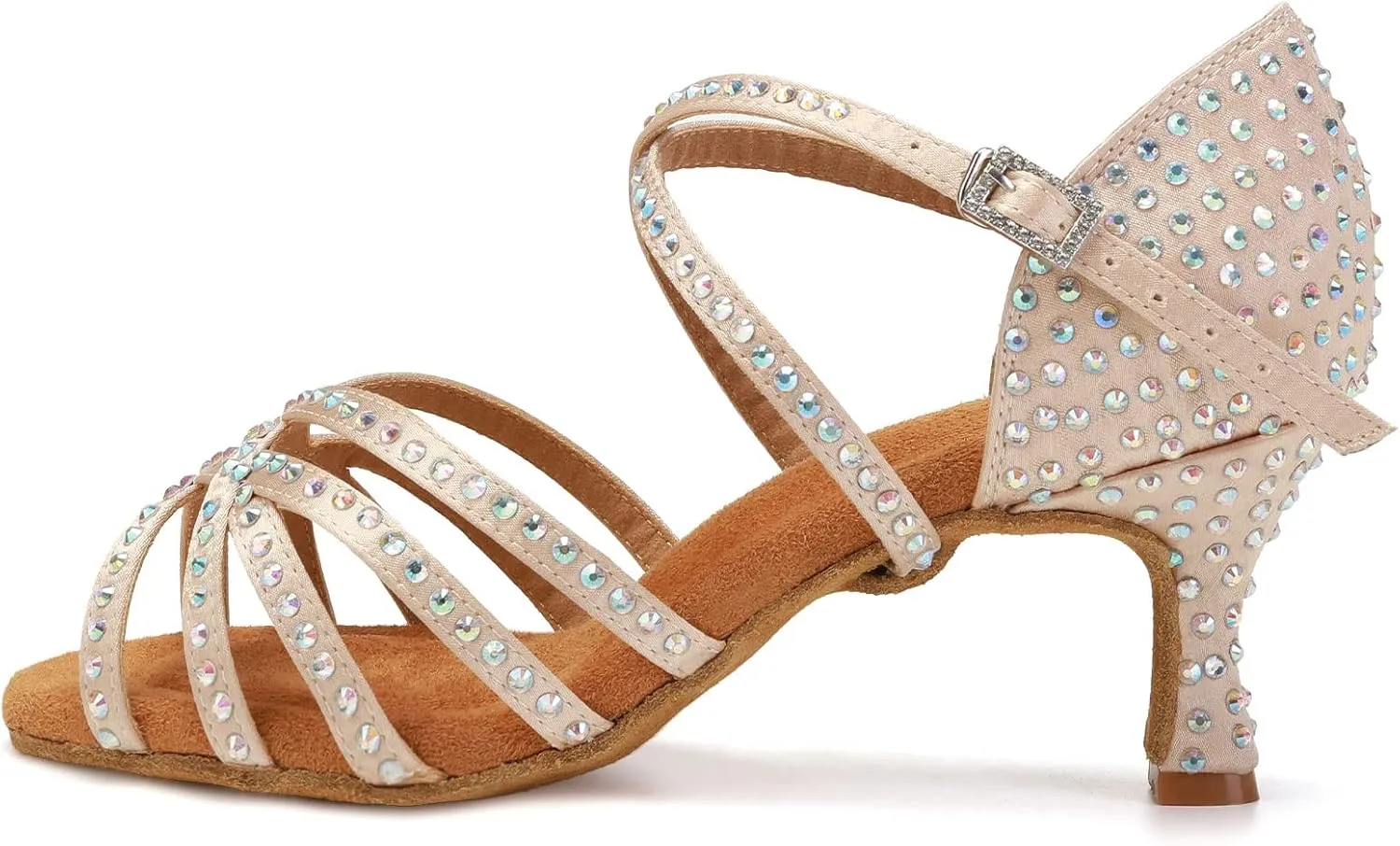DKZSYIM Women Latin Dance Shoes Rhinestone Ballroom Salsa Performance Dancing Shoes,Model 404