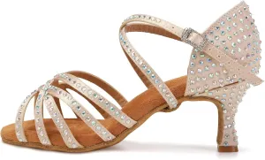 DKZSYIM Women's Satin Latin Dance Shoes Ballroom Performance Shoes,Model AFCT404