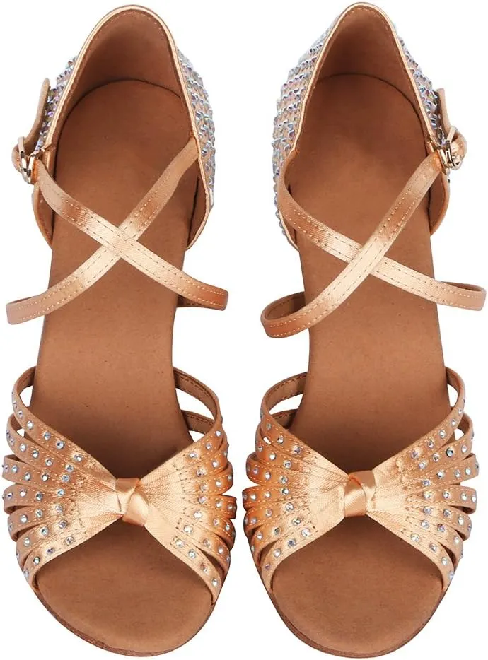 DKZSYIM Women's Satin Latin Dance Shoes Ballroom Performance Shoes,Model AFCT404