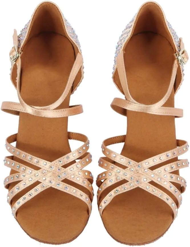 DKZSYIM Women's Satin Latin Dance Shoes Ballroom Performance Shoes,Model AFCT404
