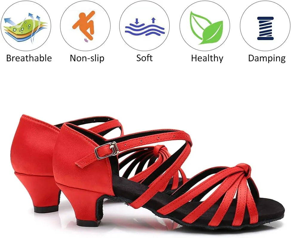 DKZSYIM Women's Satin Latin Dance Shoes Ballroom Salsa Performance Practice Dancing Shoes,Model LP-1217ZS