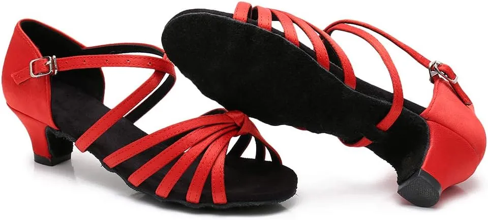 DKZSYIM Women's Satin Latin Dance Shoes Ballroom Salsa Performance Practice Dancing Shoes,Model LP-1217ZS