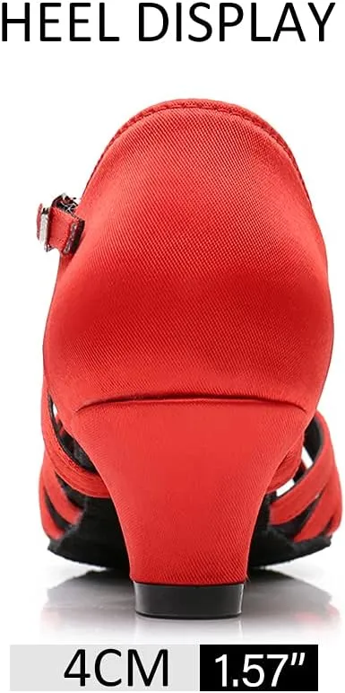DKZSYIM Women's Satin Latin Dance Shoes Ballroom Salsa Performance Practice Dancing Shoes,Model LP-1217ZS