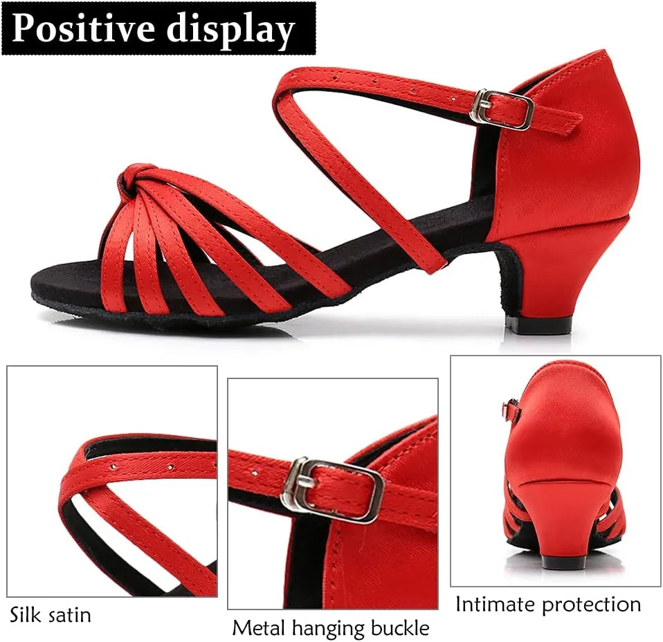 DKZSYIM Women's Satin Latin Dance Shoes Ballroom Salsa Performance Practice Dancing Shoes,Model LP-1217ZS
