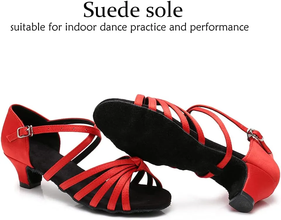 DKZSYIM Women's Satin Latin Dance Shoes Ballroom Salsa Performance Practice Dancing Shoes,Model LP-1217ZS