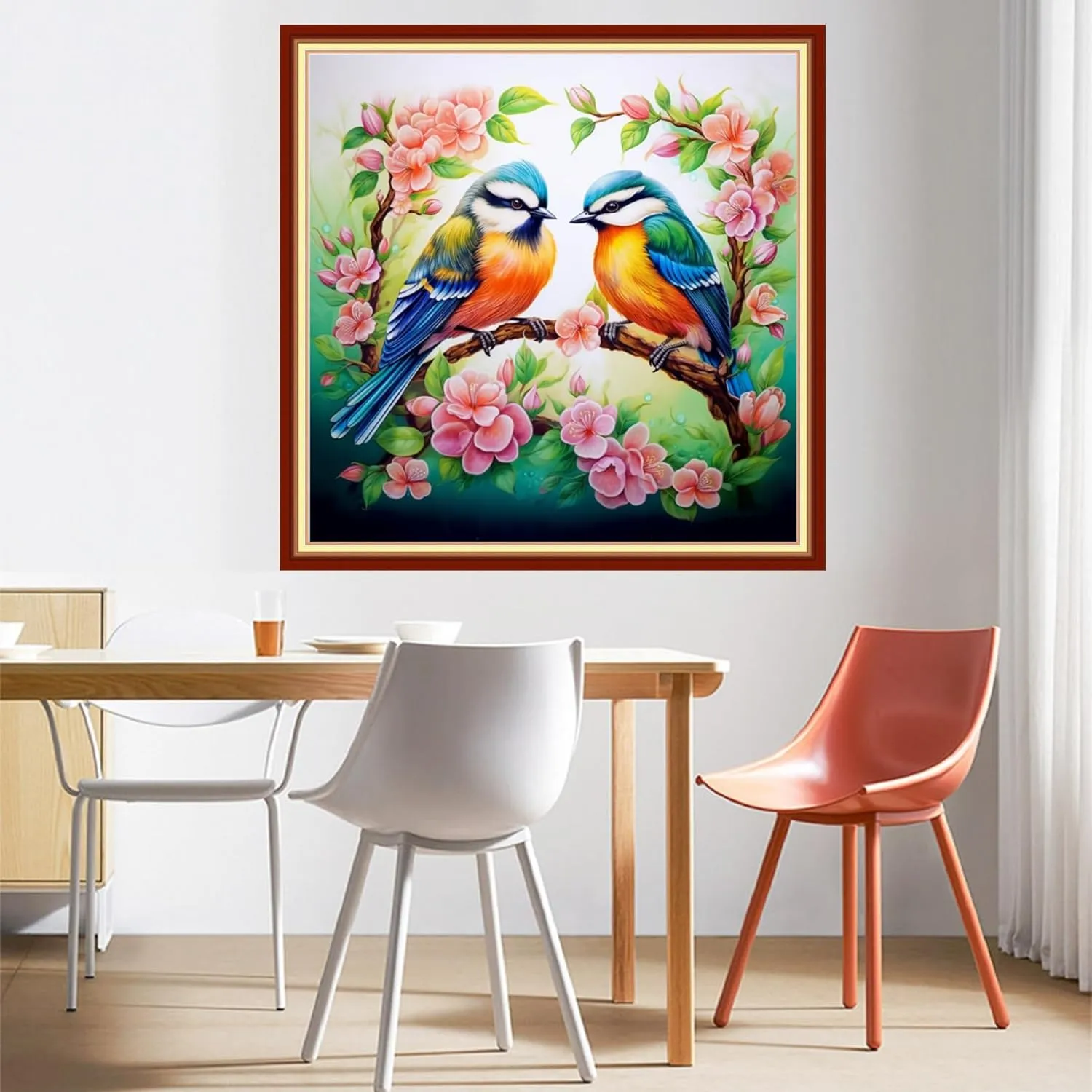 DMCVIVR Stamped Cross Stitch Kits for Beginners Adults Needlepoint Kits for Beginners Embroidery Kits for Adults Crossstitch Kit for Beginners 11CT-Singing Birds Fragrant Flowers 18x18 inchs