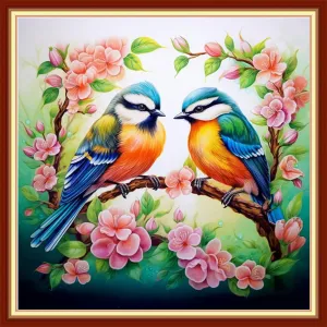 DMCVIVR Stamped Cross Stitch Kits for Beginners Adults Needlepoint Kits for Beginners Embroidery Kits for Adults Crossstitch Kit for Beginners 11CT-Singing Birds Fragrant Flowers 18x18 inchs
