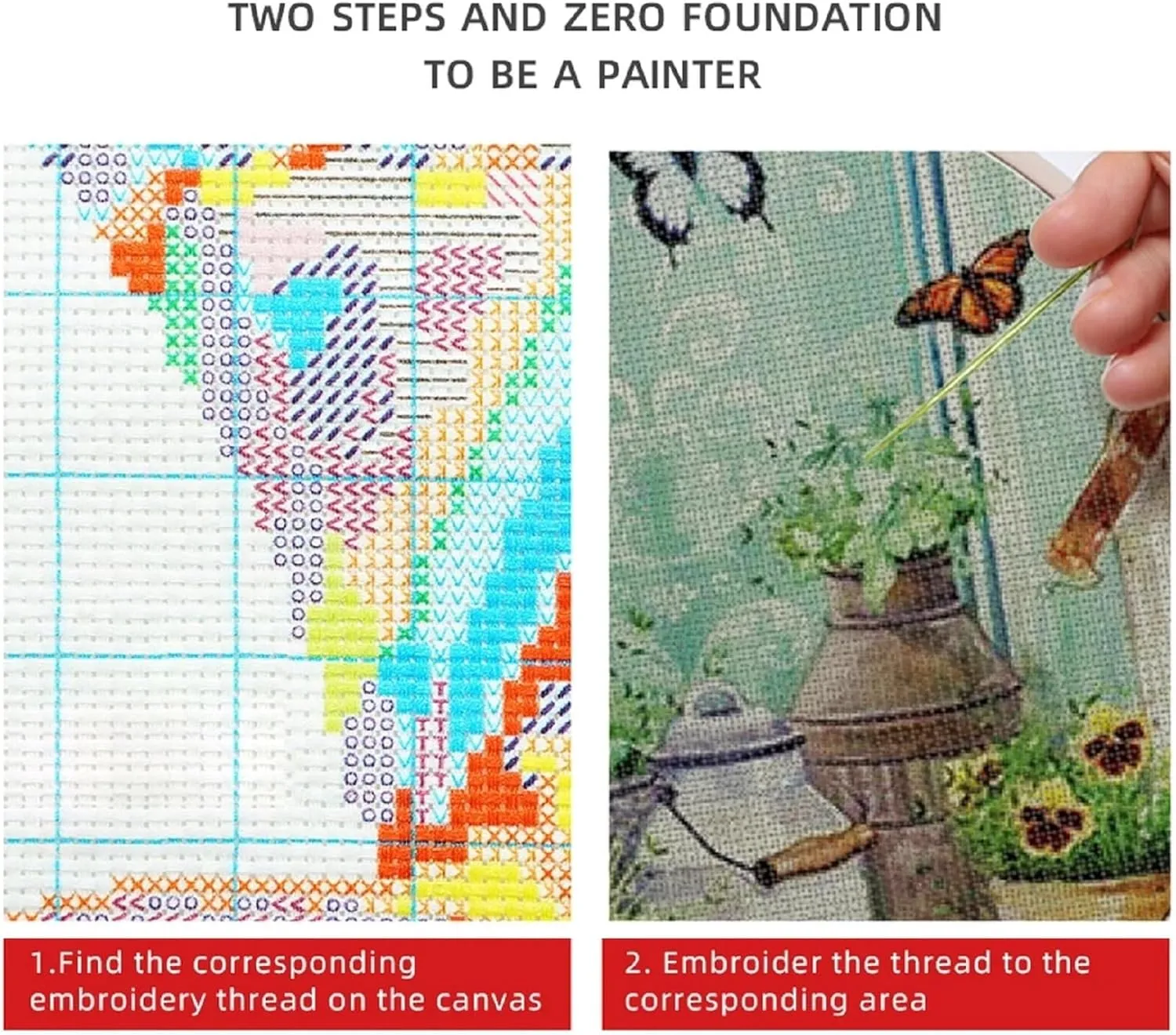 DMCVIVR Stamped Cross Stitch Kits for Beginners Adults Needlepoint Kits for Beginners Embroidery Kits for Adults Crossstitch Kit for Beginners 11CT-Singing Birds Fragrant Flowers 18x18 inchs