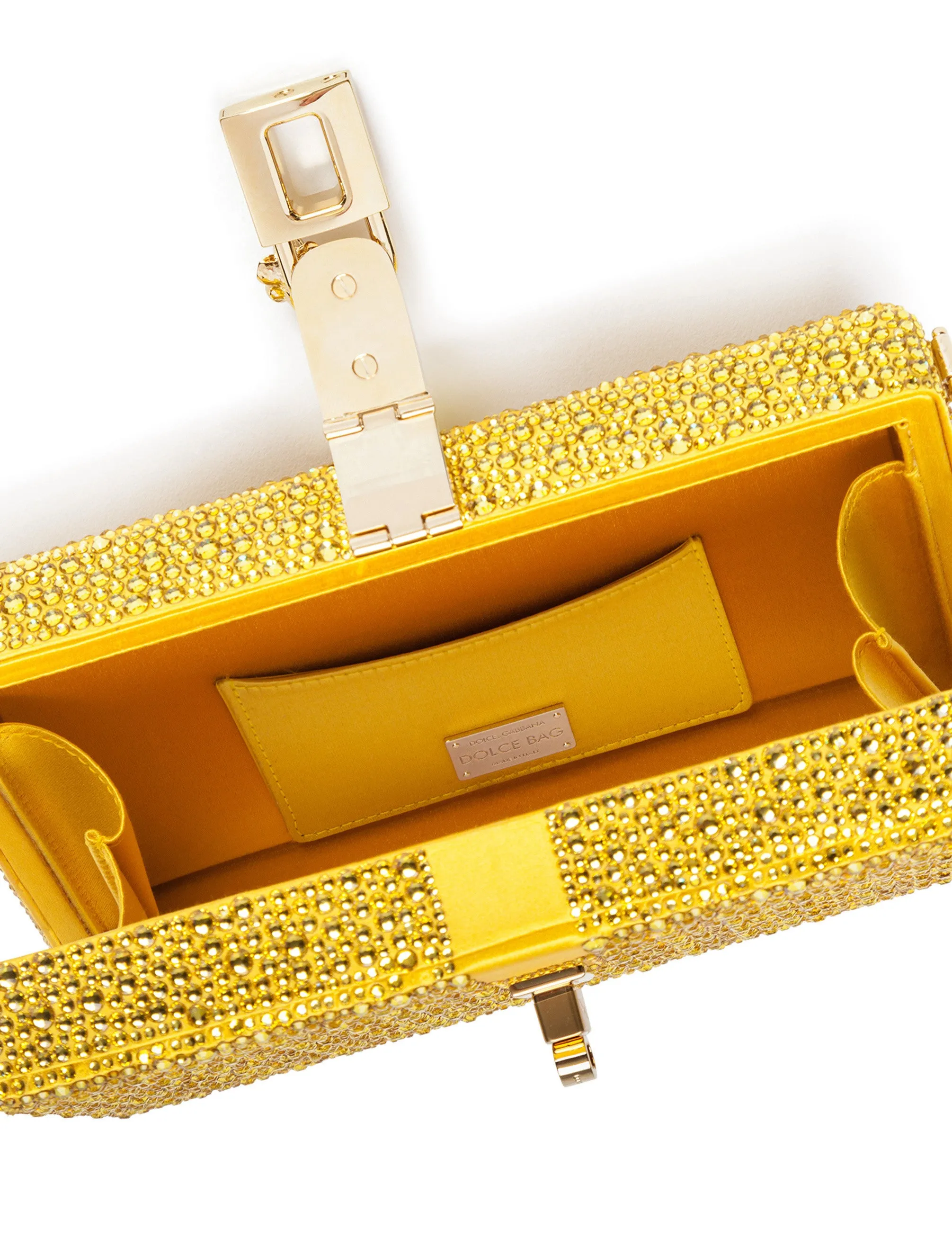 Dolce Box clutch with heat-applied rhinestones