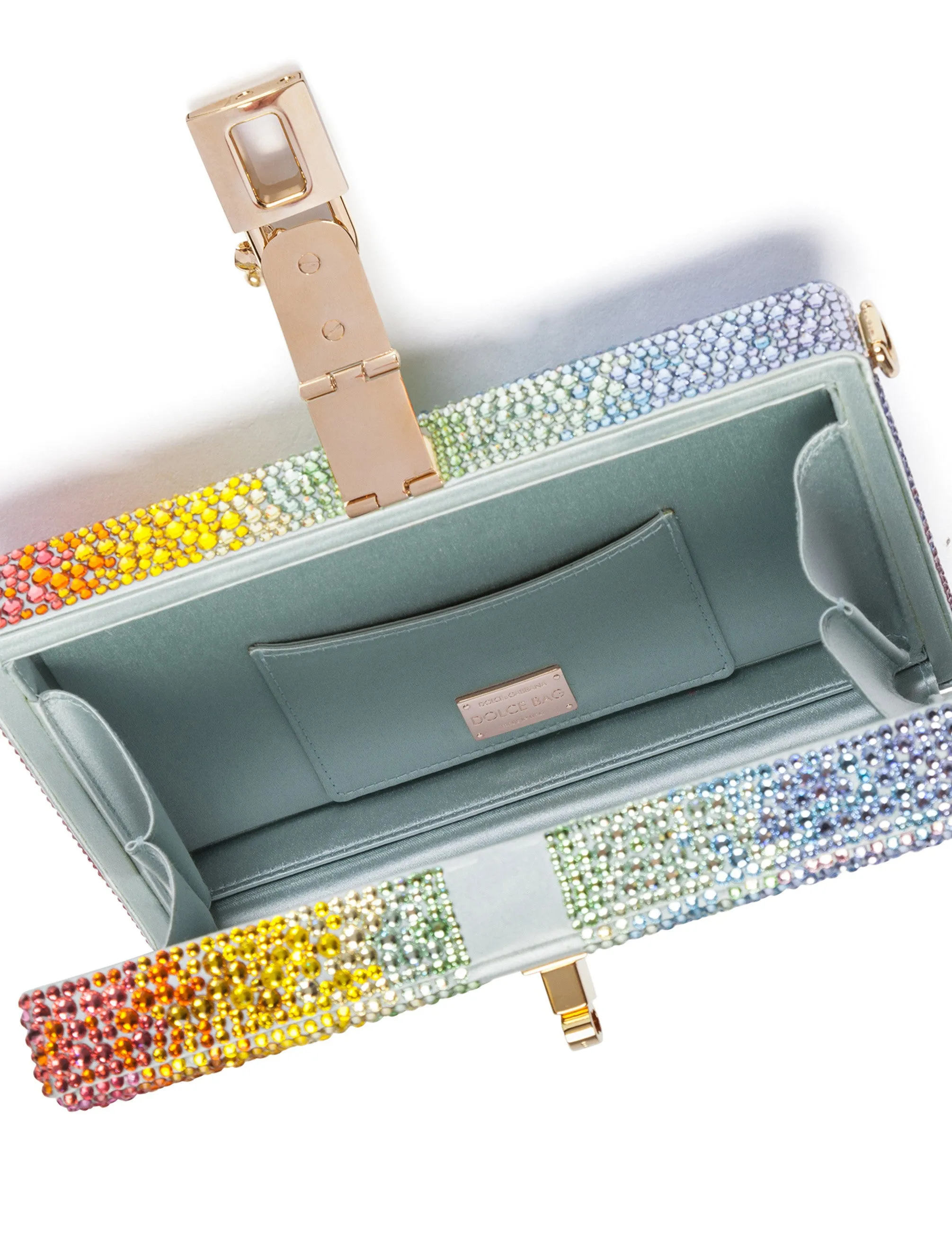 Dolce Box clutch with heat-applied rhinestones