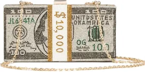 Dollar Money Stack of Cash Glitter Rhinestone Crystal Clutch Purse for Women and Girls (Grey)