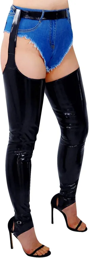 DooWay Women's Sexy Stirrup Leg Warmers Faux Leather high Boot Socks with Garter Belts