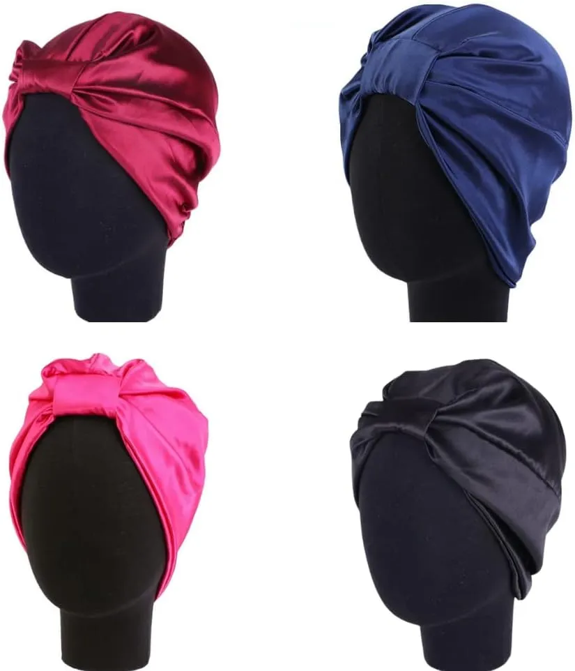 Double-Layer Stretch Satin Turban Cap Simulation Silk Night Cap Hair Care Cap Chemotherapy Cap (3 pcs)