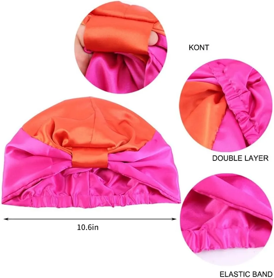 Double-Layer Stretch Satin Turban Cap Simulation Silk Night Cap Hair Care Cap Chemotherapy Cap (3 pcs)
