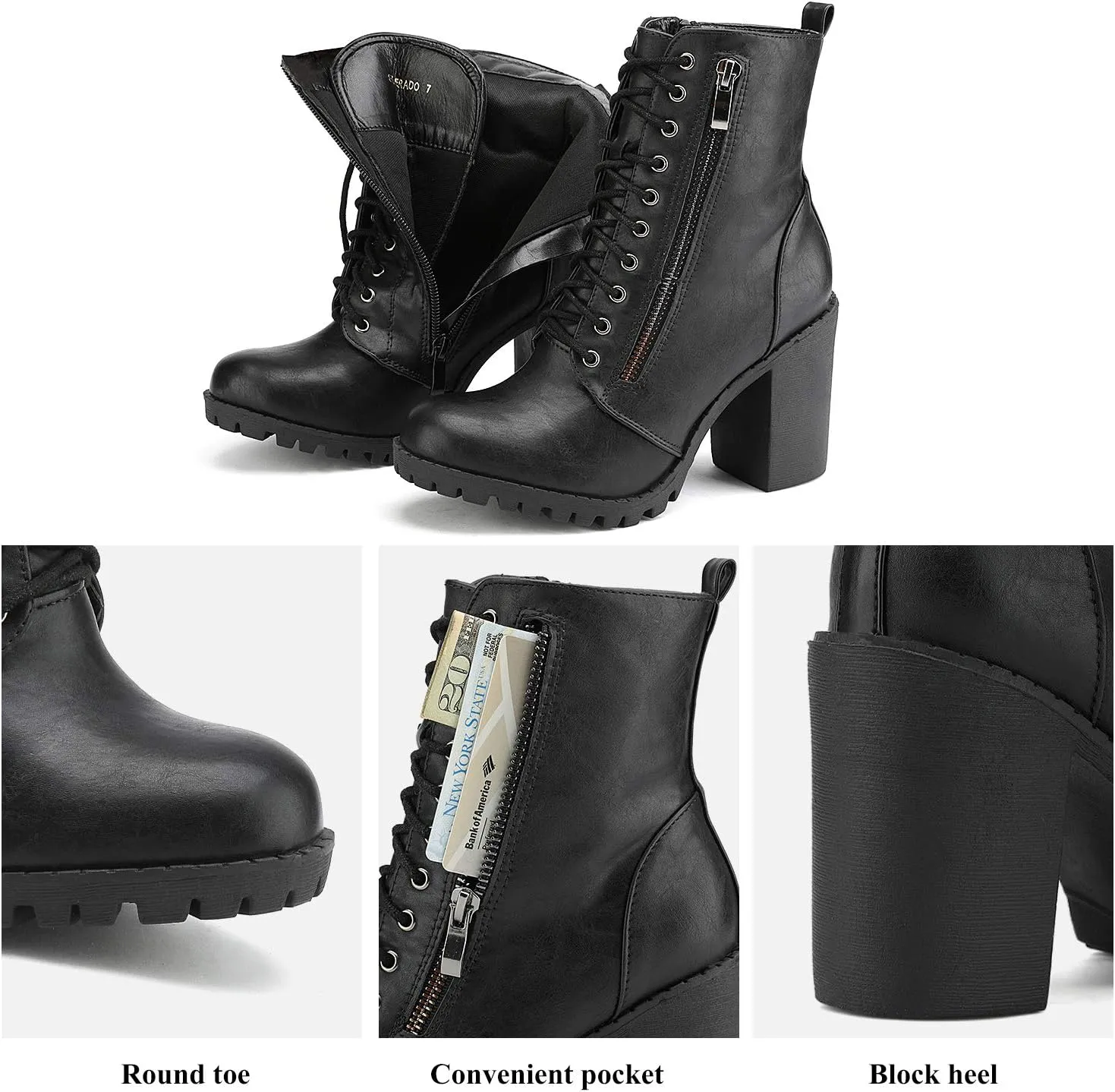 DREAM PAIRS Women's Combat Ankle Boots Chunky Heel Lace up Fashion Heeled Booties