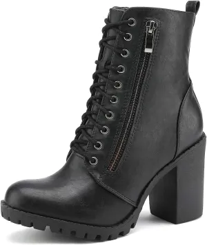 DREAM PAIRS Women's Combat Ankle Boots Chunky Heel Lace up Fashion Heeled Booties