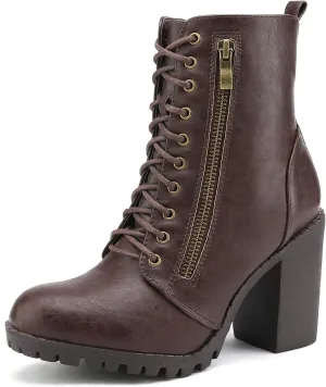 DREAM PAIRS Women's Combat Ankle Boots Chunky Heel Lace up Fashion Heeled Booties