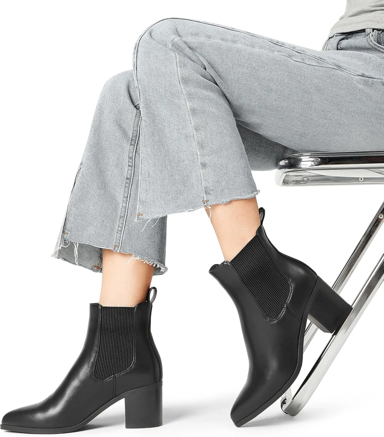 DREAM PAIRS Women's Retro Elastic Chelsea Ankle Boots Fashion Low Chunky Block Heel Pointed Toe Fall Heeled Booties Shoes